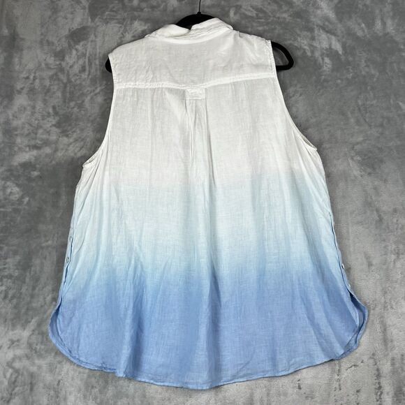 Talbots Tops Women Size 2XL 100% Linen Sleeveless Button Front Tunic Color Block - Picture 2 of 11